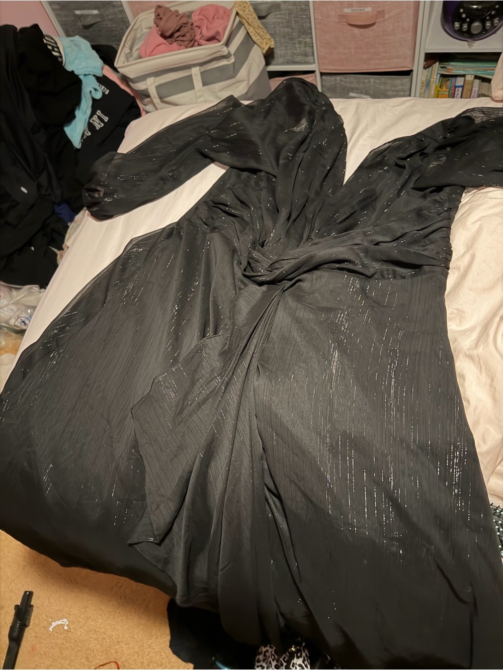Black Sparkle Evening Dress with Twist Front